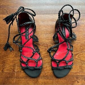 Charles Jourdan Paris Supple Black Leather Gladiator Flats, Size 6.5